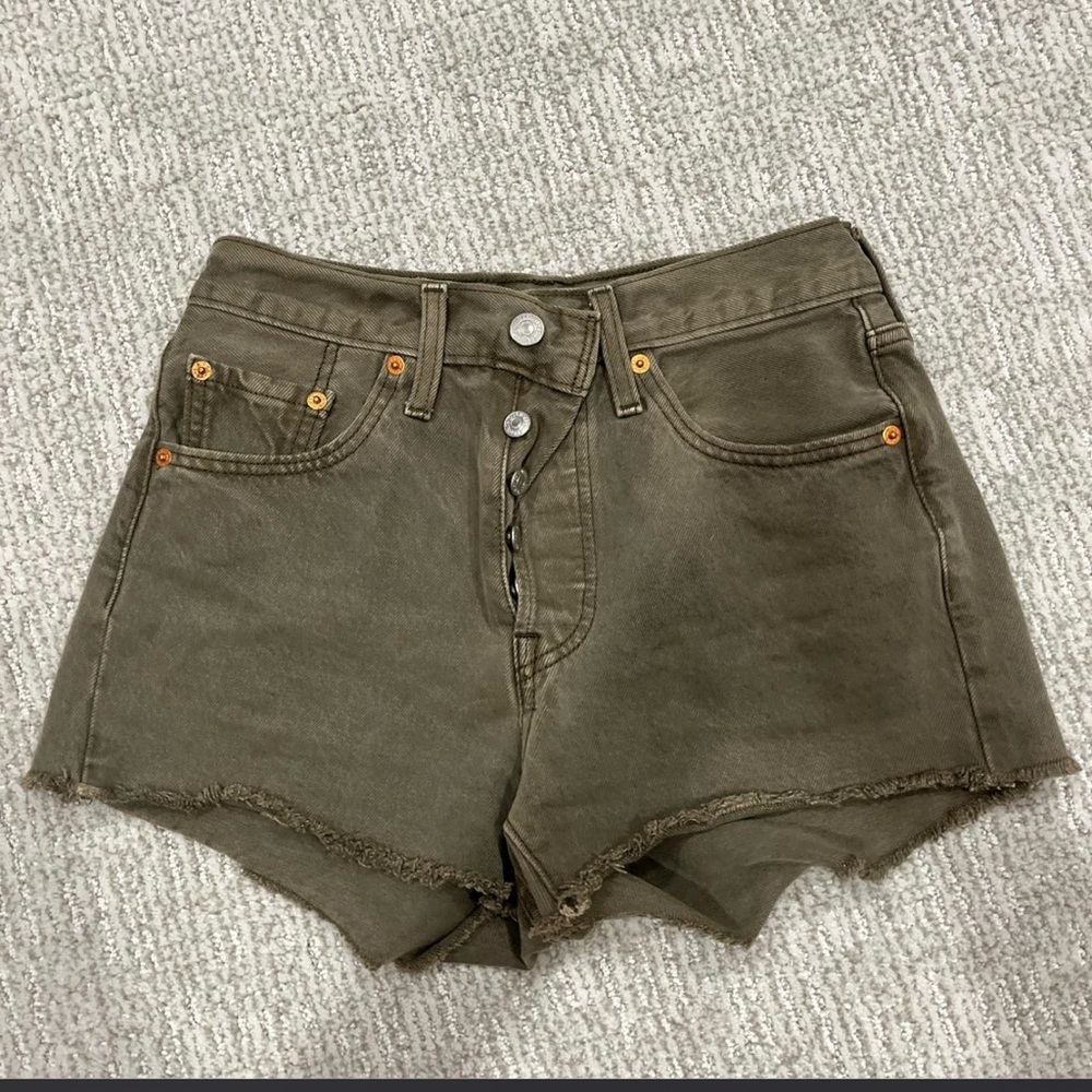 Levi’s Army Green Women's Jean Shorts with Frayed Hem